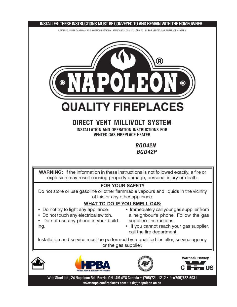 Napoleon Fireplaces BGDV42P User Manual | 28 pages