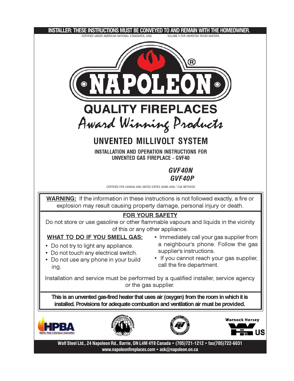 Napoleon Fireplaces GVF40P User Manual | 24 pages