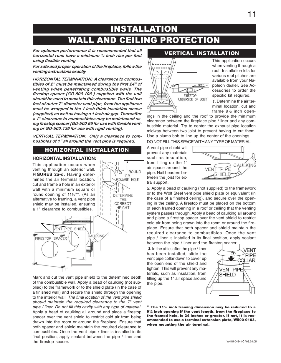 Installation wall and ceiling protection | Napoleon Fireplaces GD70NT-S User Manual | Page 11 / 28