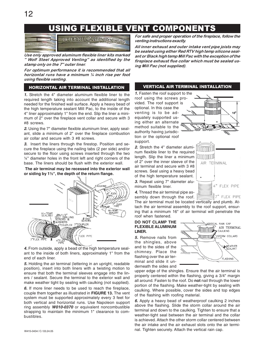 Using flexible vent components | Napoleon Fireplaces GD70NT-S User Manual | Page 12 / 28