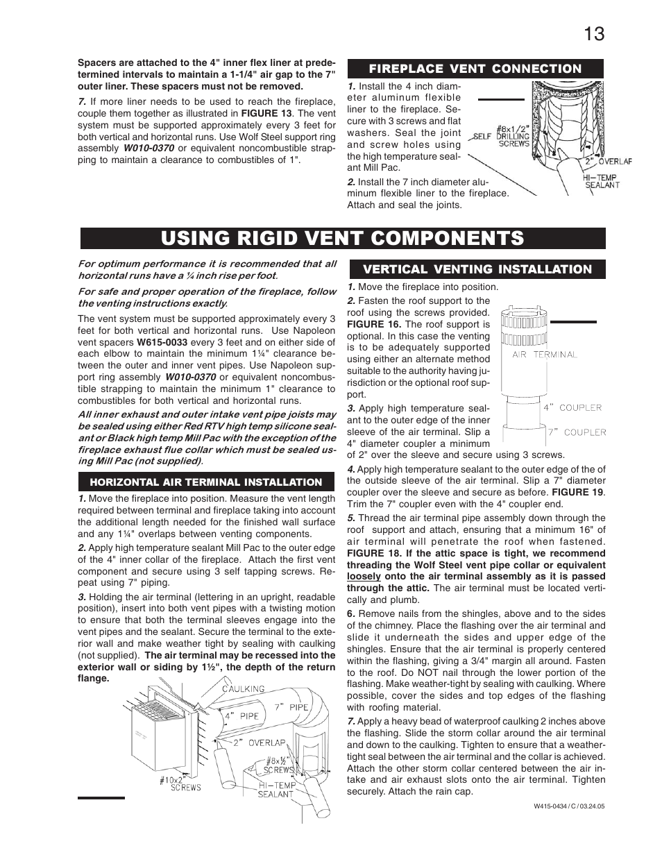 Using rigid vent components | Napoleon Fireplaces GD70NT-S User Manual | Page 13 / 28