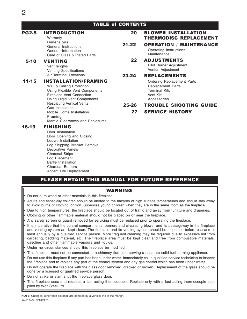 Napoleon Fireplaces GD70NT-S User Manual | Page 2 / 28