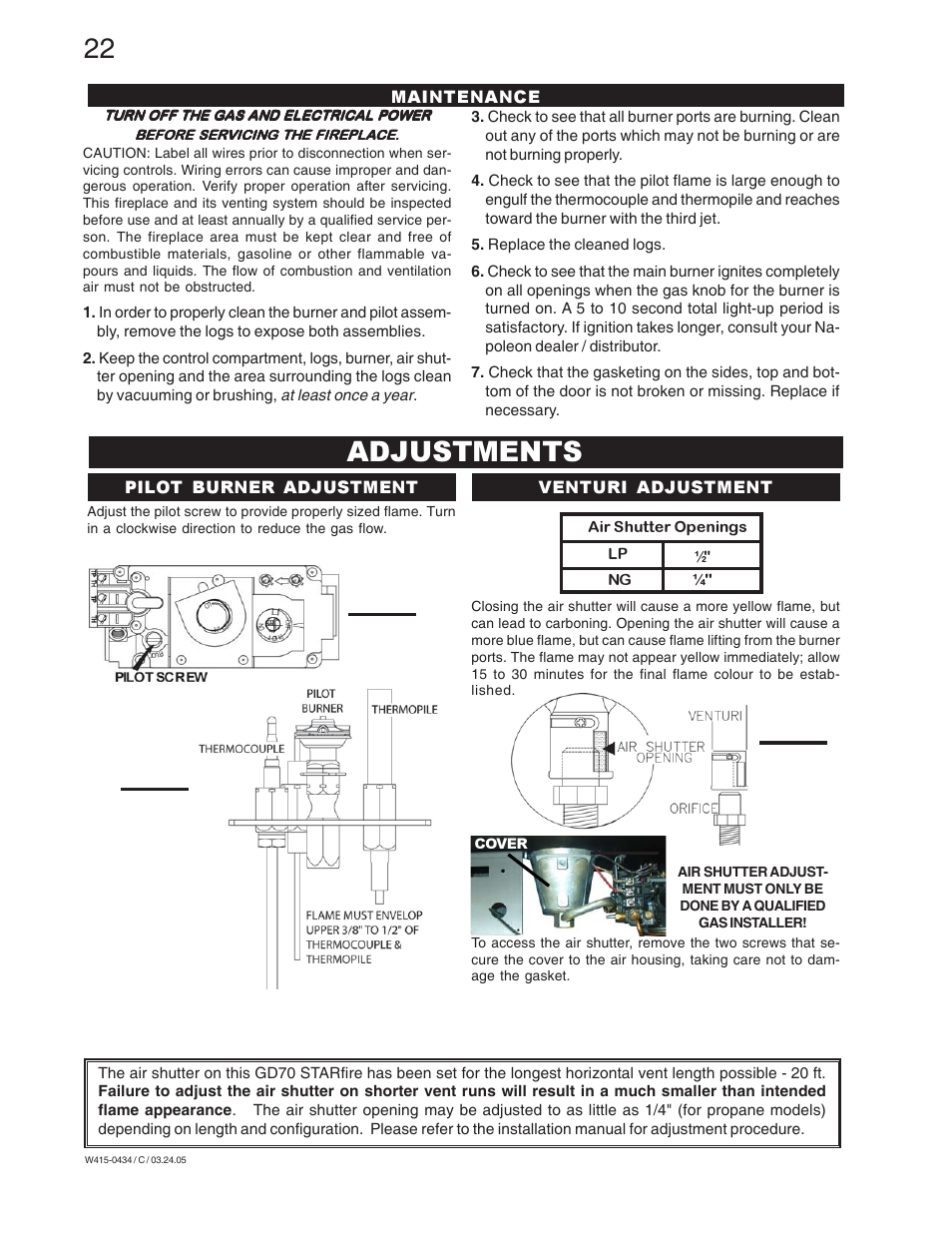 Adjustments | Napoleon Fireplaces GD70NT-S User Manual | Page 22 / 28