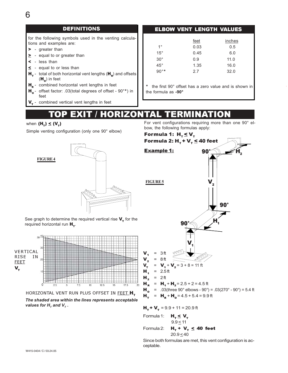 Top exit / horizontal termination, 90° h, Definitions elbow vent length values | Napoleon Fireplaces GD70NT-S User Manual | Page 6 / 28