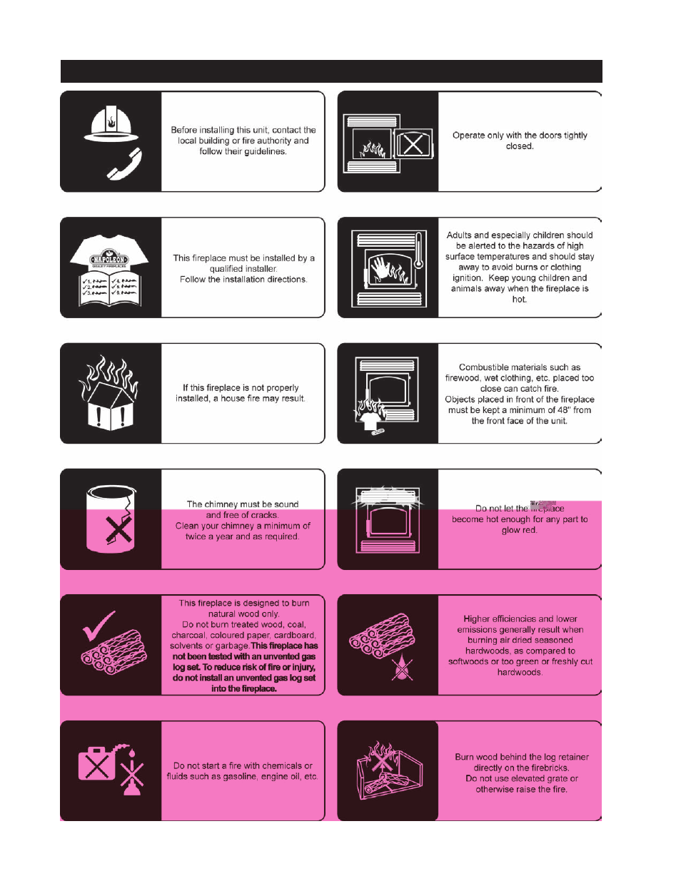 Warnings & safety precautions | Napoleon Fireplaces NZ-26WI User Manual | Page 2 / 22