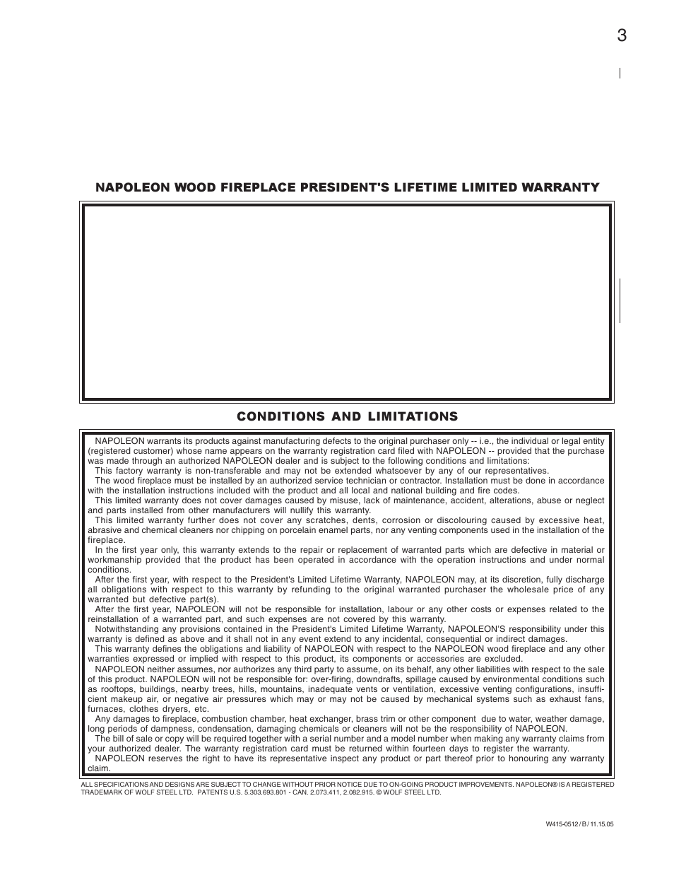 Conditions and limitations | Napoleon Fireplaces EPA 1100 User Manual | Page 3 / 20