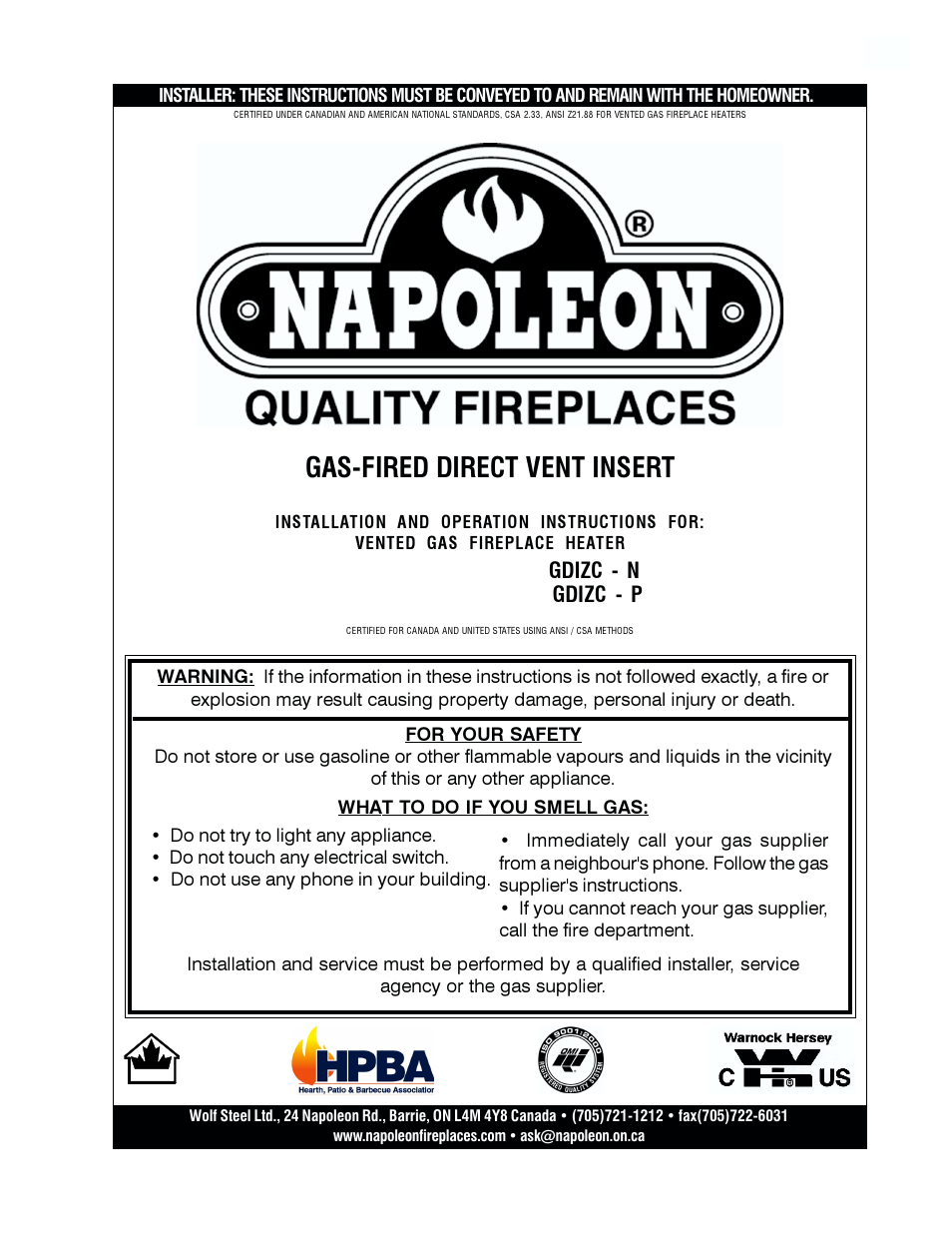 Napoleon Fireplaces GDIZC-P User Manual | 16 pages