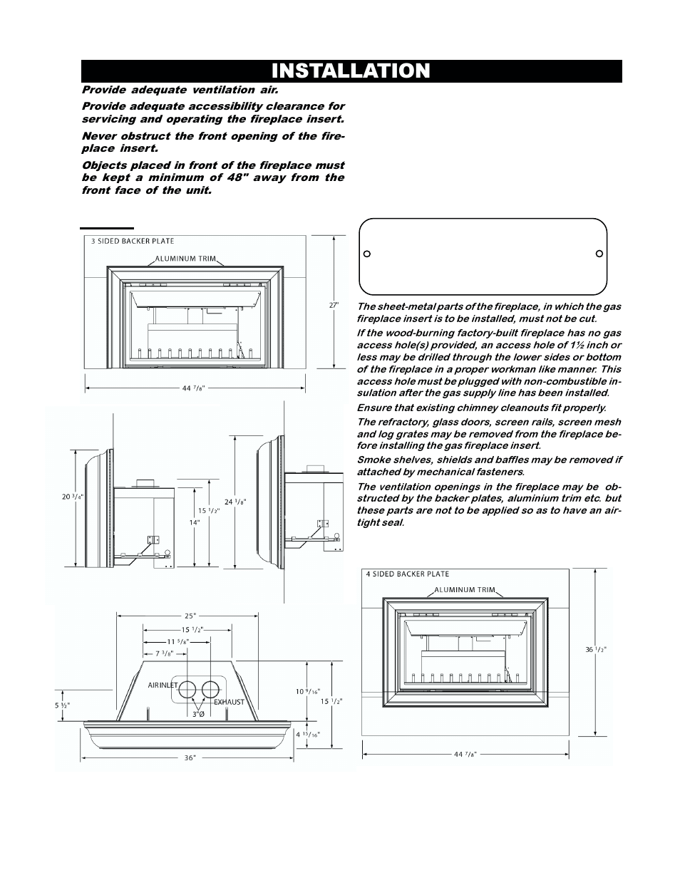 Installation | Napoleon Fireplaces GDIZC-P User Manual | Page 5 / 16