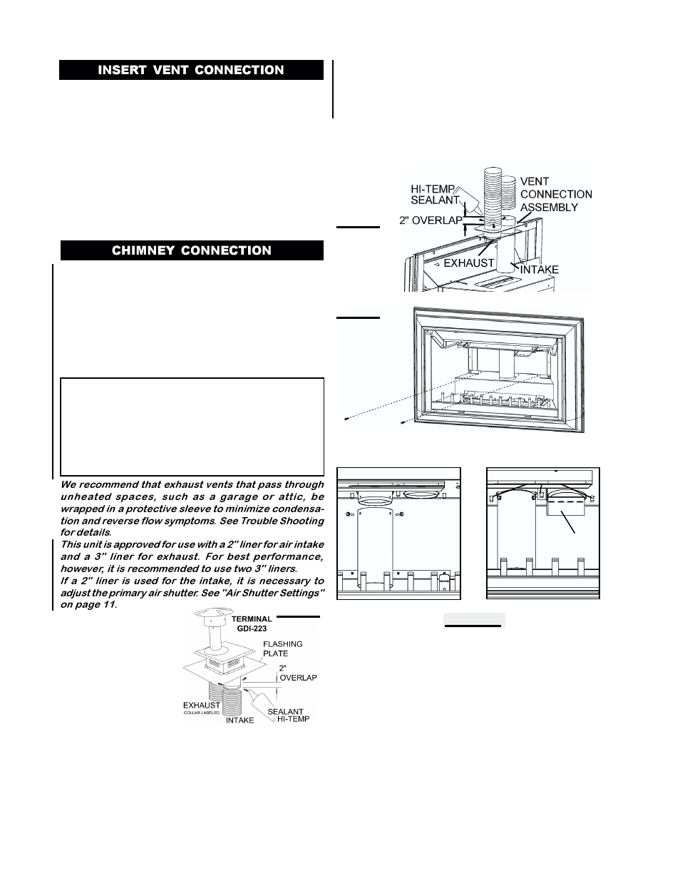 Insert vent connection chimney connection | Napoleon Fireplaces GDIZC-P User Manual | Page 6 / 16