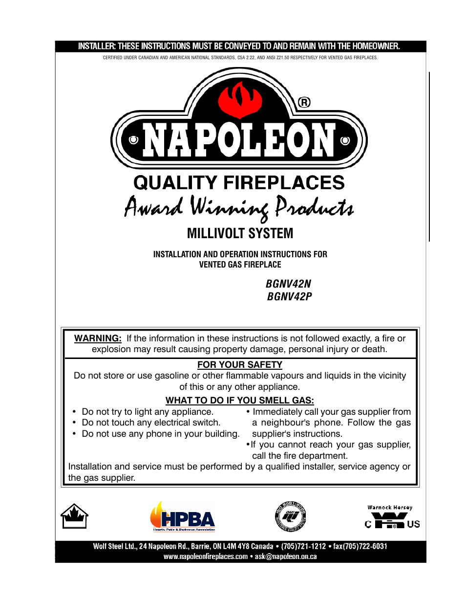 Napoleon Fireplaces BGNV42N User Manual | 16 pages