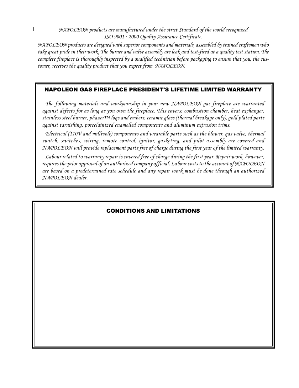 Conditions and limitations | Napoleon Fireplaces BGNV42N User Manual | Page 3 / 16