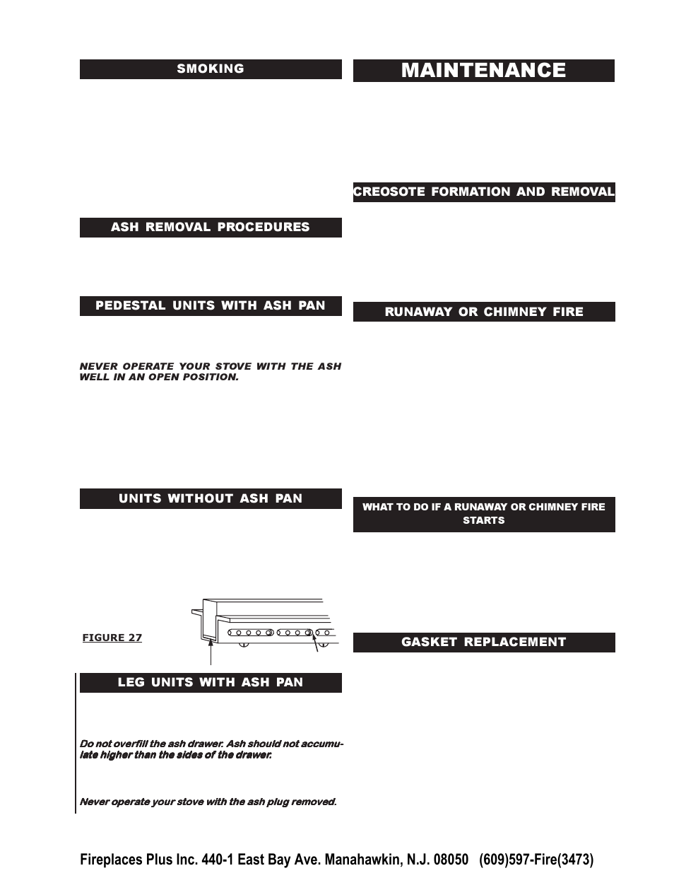 Maintenance | Napoleon Fireplaces EPI 1401 User Manual | Page 13 / 16