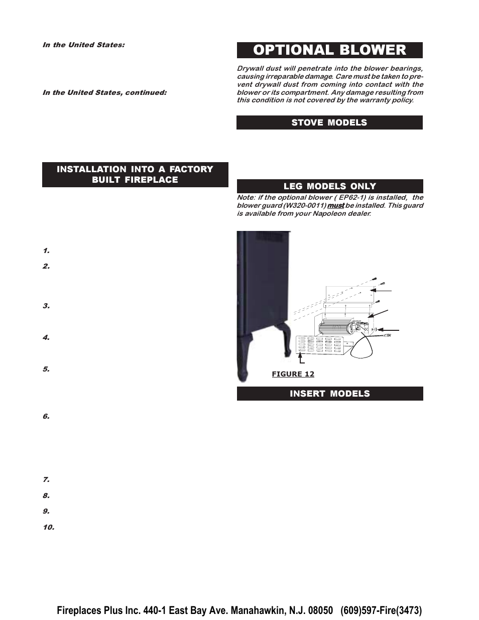 Optional blower | Napoleon Fireplaces EPI 1401 User Manual | Page 8 / 16