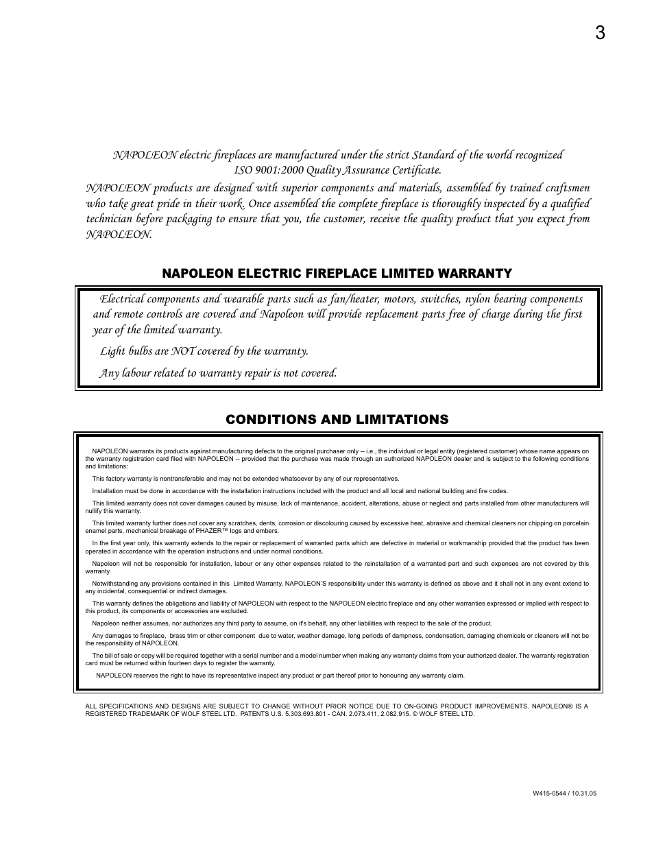 Napoleon Fireplaces EF36H User Manual | Page 3 / 12
