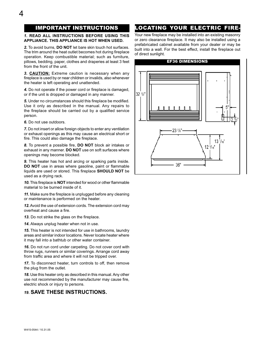 Napoleon Fireplaces EF36H User Manual | Page 4 / 12