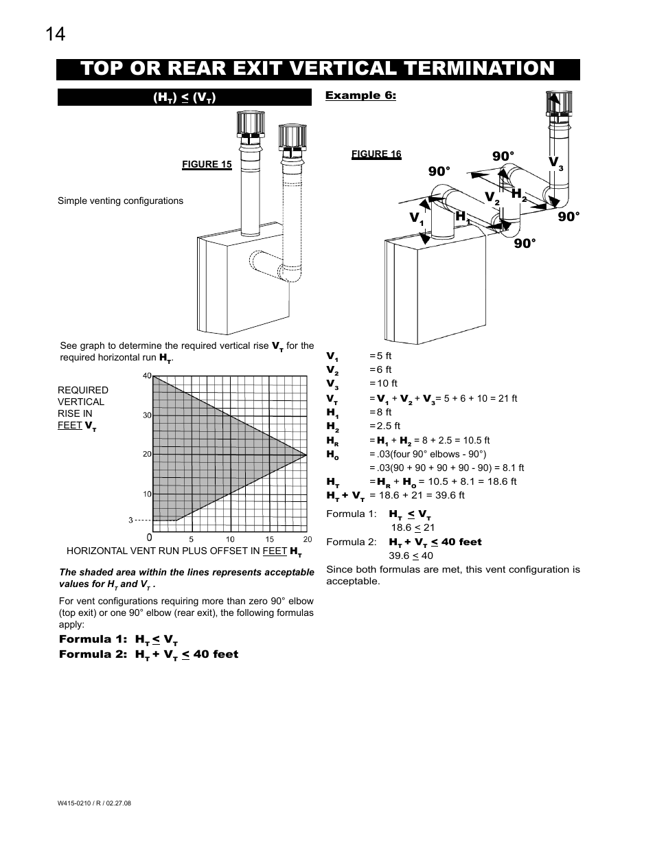 Top or rear exit vertical termination, 90° h | Napoleon Fireplaces GD36PTR User Manual | Page 14 / 36