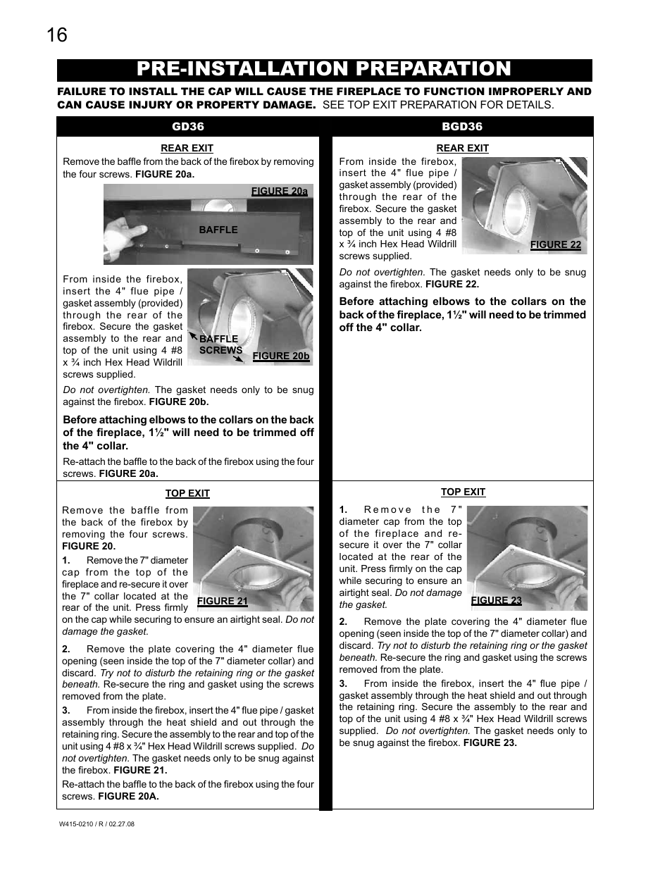 Pre-installation preparation | Napoleon Fireplaces GD36PTR User Manual | Page 16 / 36