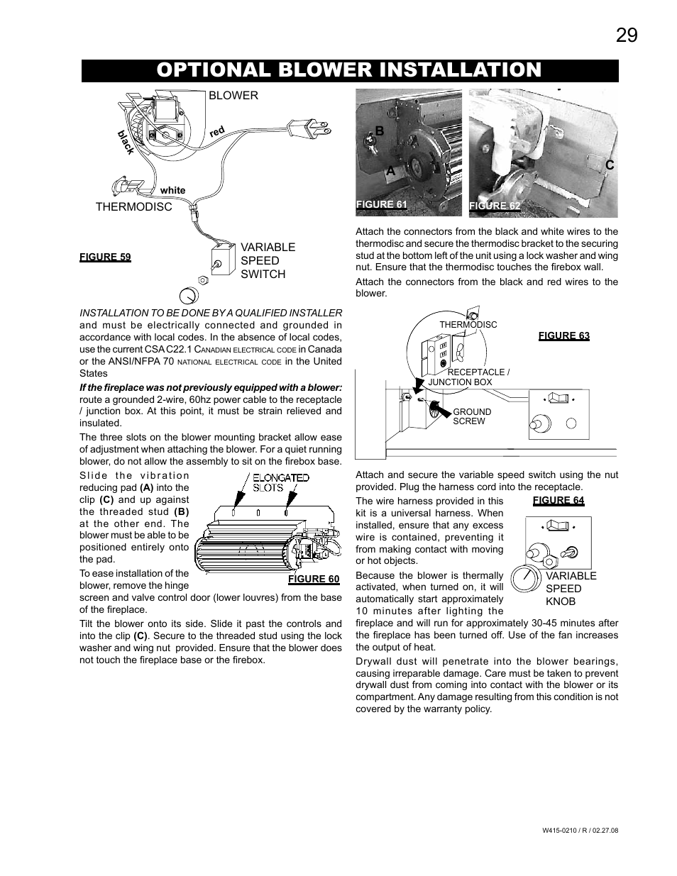 Optional blower installation, Ca b | Napoleon Fireplaces GD36PTR User Manual | Page 29 / 36