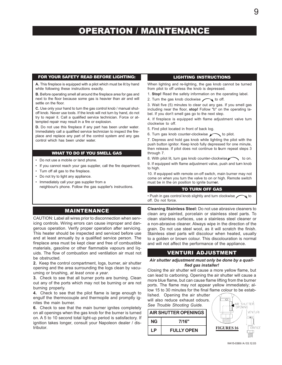 Operation / maintenance | Napoleon Fireplaces GSS36P User Manual | Page 9 / 12