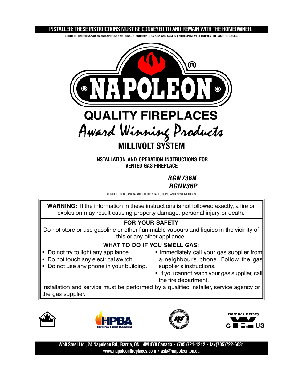 Napoleon Fireplaces BGNV36P User Manual | 20 pages