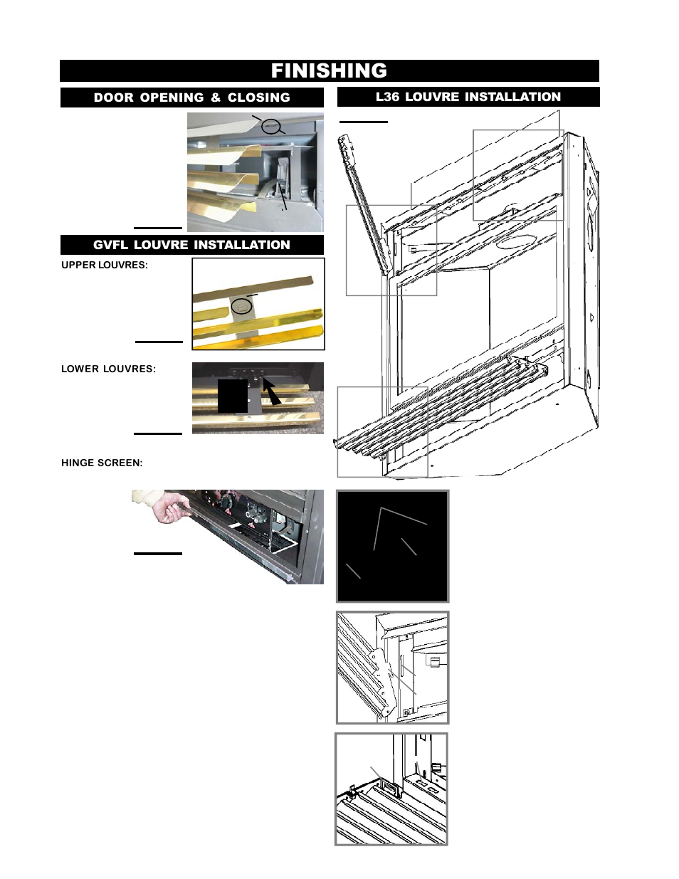 Finishing, Door opening & closing gvfl louvre installation, L36 louvre installation | Napoleon Fireplaces BGNV36P User Manual | Page 8 / 20