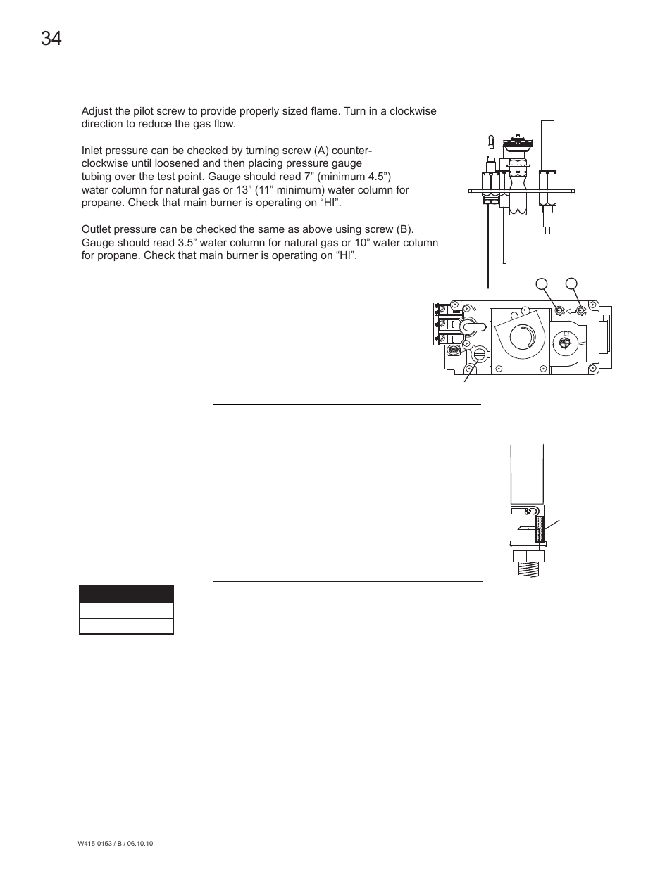 0 adjustment, 1 pilot burner adjustment, 2 venturi adjustment | Napoleon Fireplaces GDS28P User Manual | Page 34 / 48