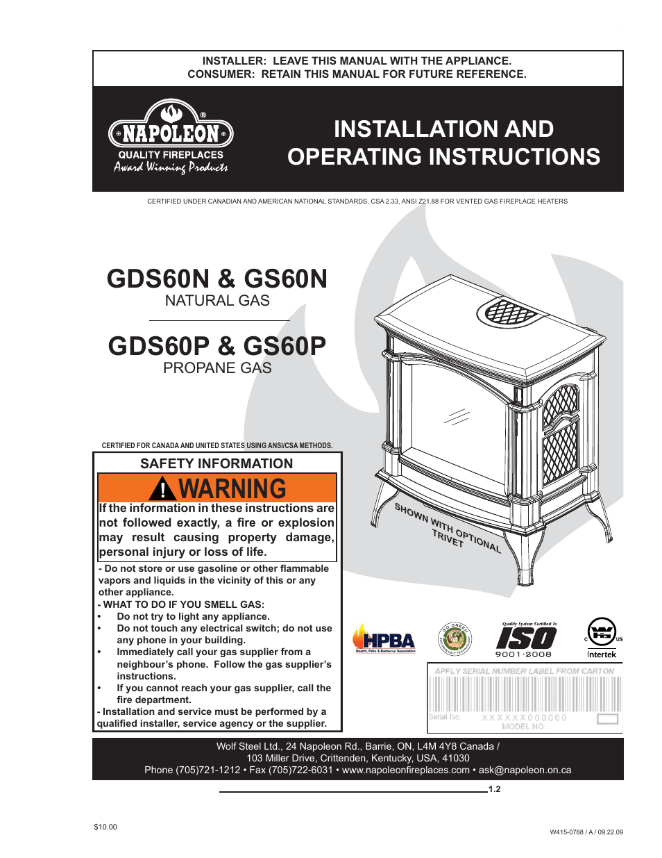 Napoleon Fireplaces GDS60N User Manual | 52 pages