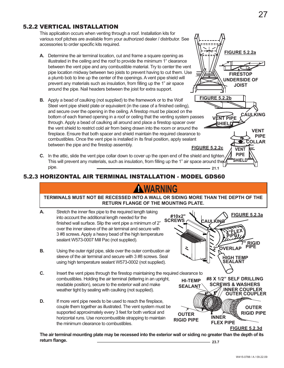 Warning | Napoleon Fireplaces GDS60N User Manual | Page 27 / 52