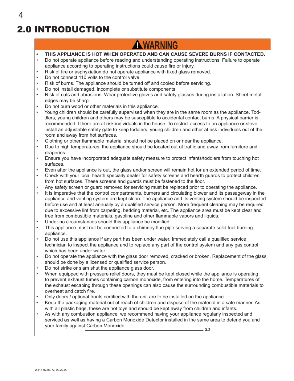 Warning, 0 introduction | Napoleon Fireplaces GDS60N User Manual | Page 4 / 52