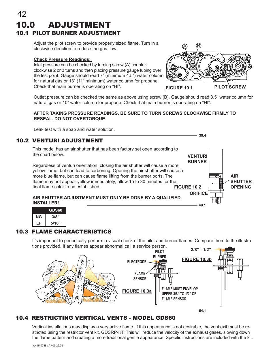 0 adjustment | Napoleon Fireplaces GDS60N User Manual | Page 42 / 52