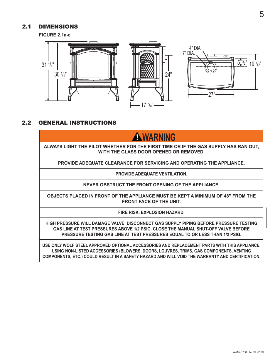 Warning | Napoleon Fireplaces GDS60N User Manual | Page 5 / 52