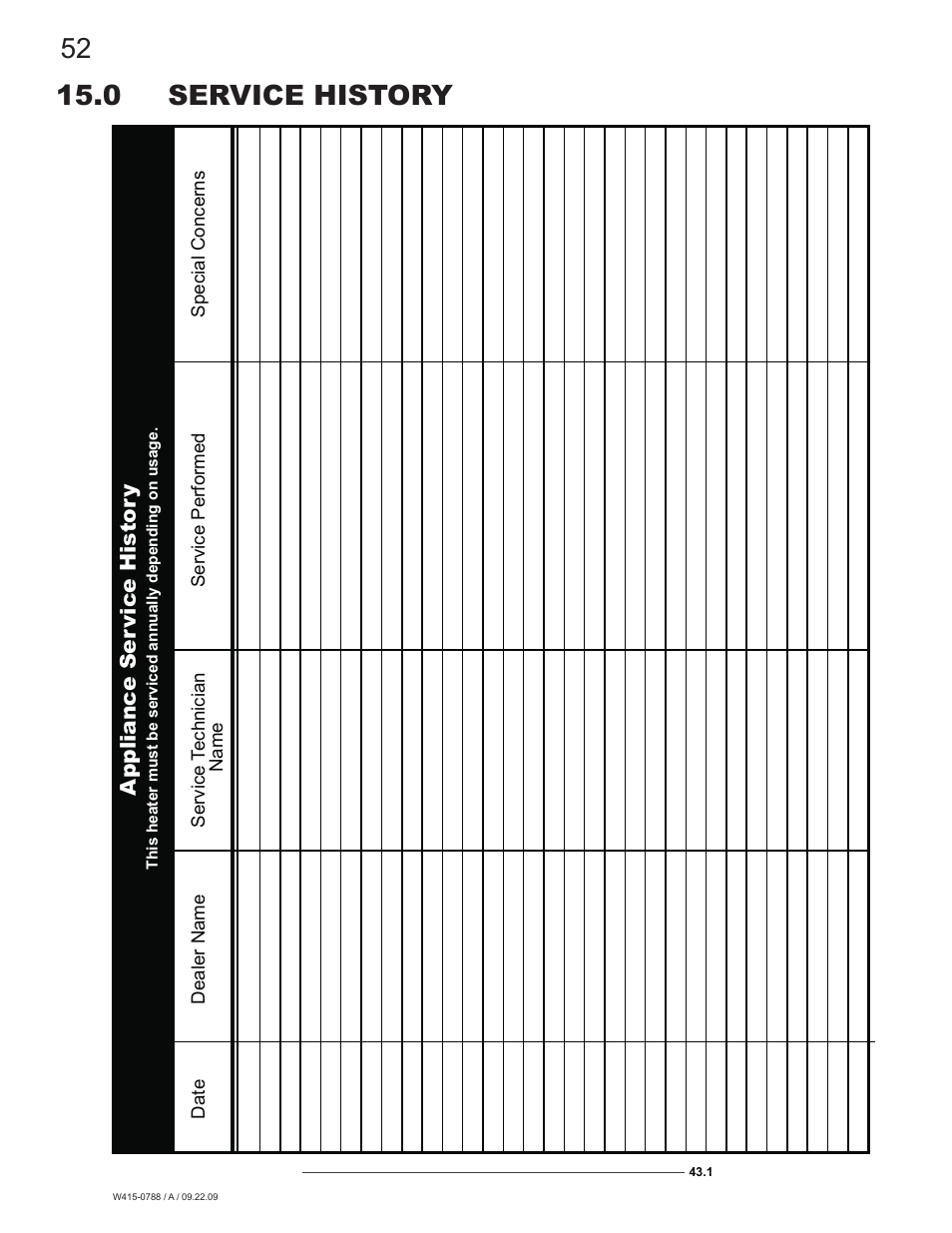 0 service history | Napoleon Fireplaces GDS60N User Manual | Page 52 / 52