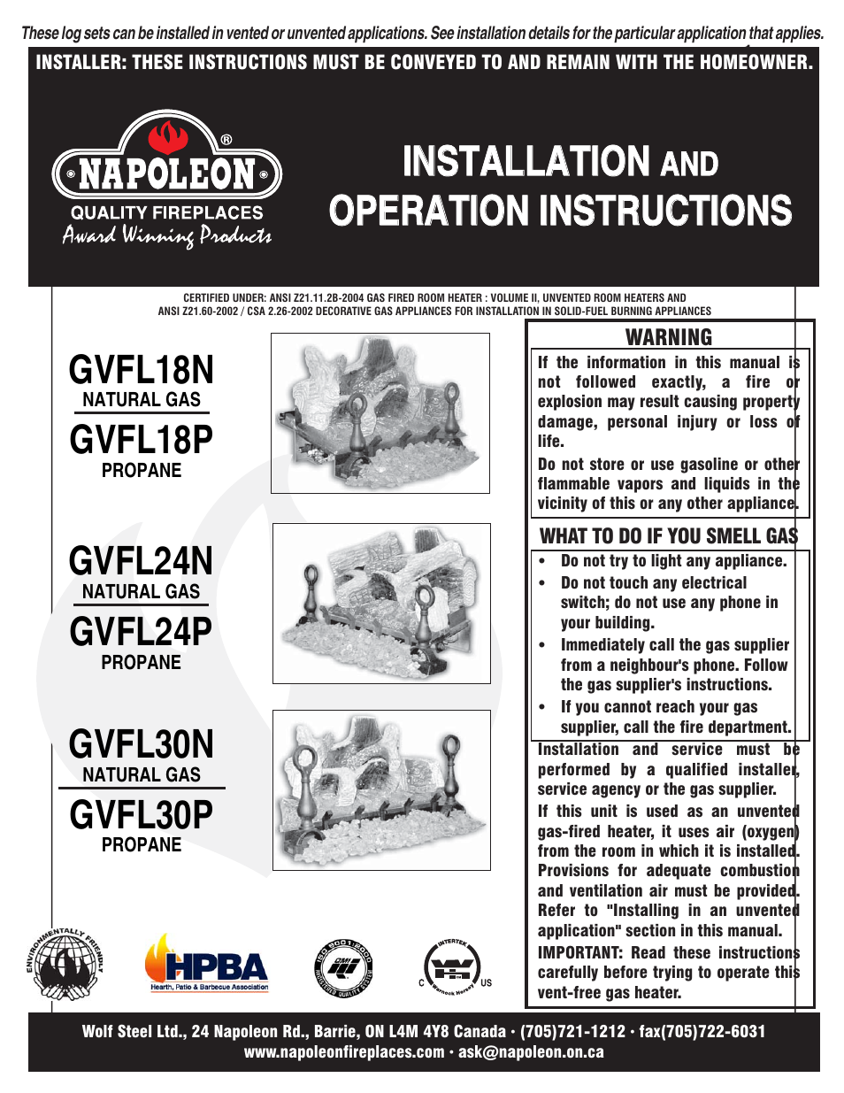 Napoleon Fireplaces GVFL18N User Manual | 12 pages