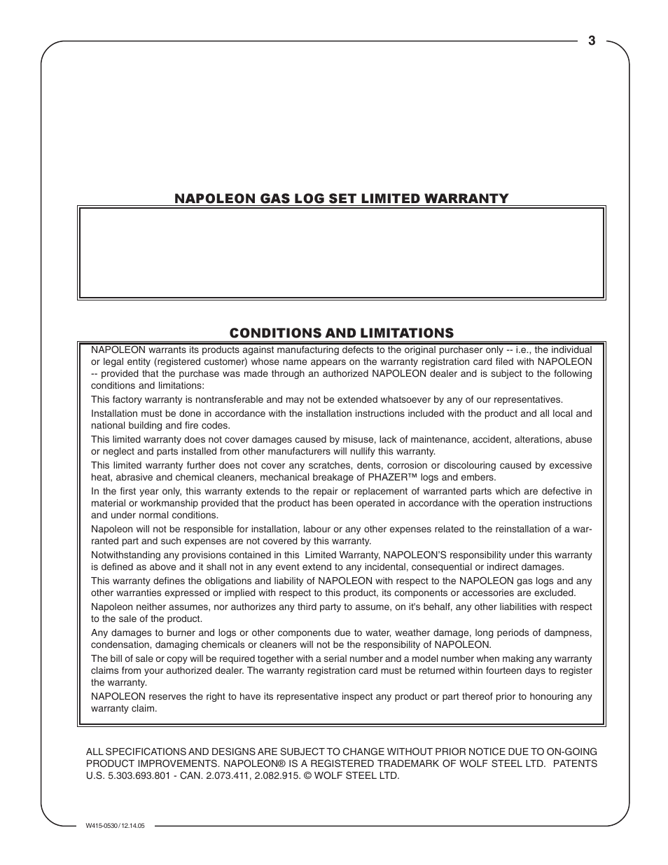 Napoleon Fireplaces GVFL18N User Manual | Page 3 / 12