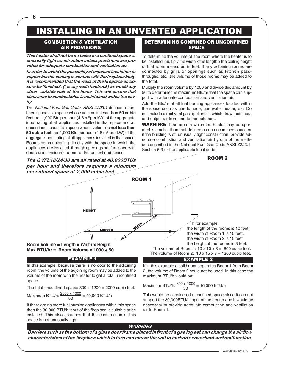 Installing in an unvented application | Napoleon Fireplaces GVFL18N User Manual | Page 6 / 12