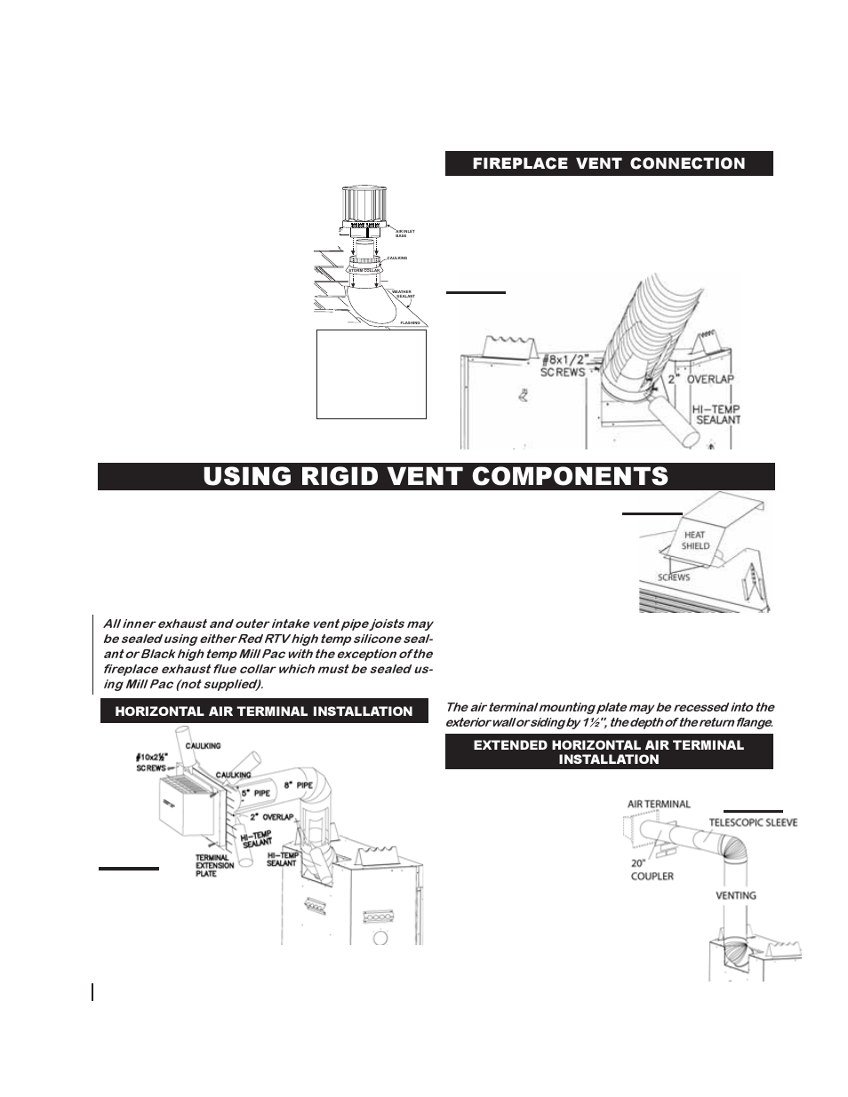 Using rigid vent components, Fireplace vent connection | Napoleon Fireplaces DIRECT VENT MILLIVOLT SYSTEM BGD42N User Manual | Page 15 / 28