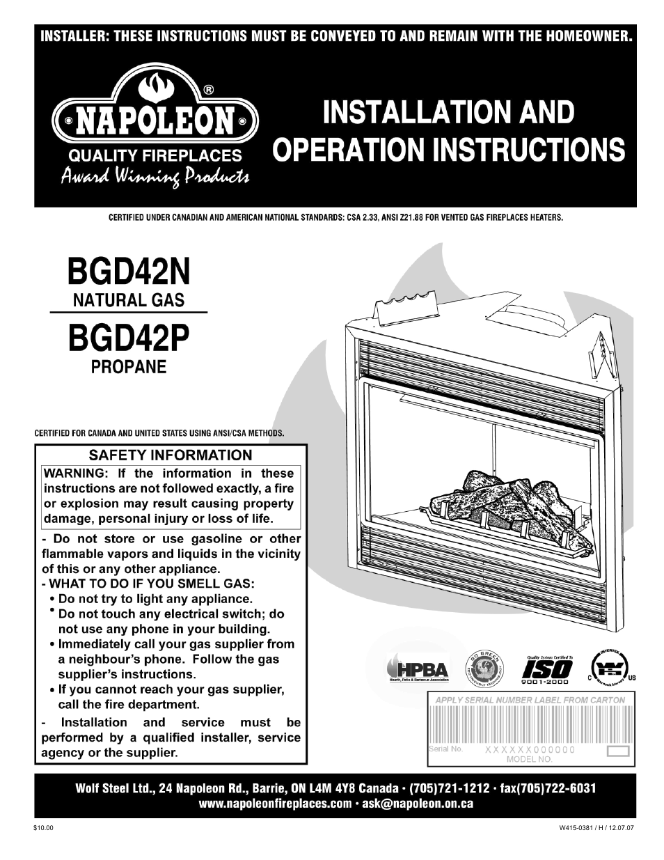 Napoleon Fireplaces BGD42P User Manual | 28 pages