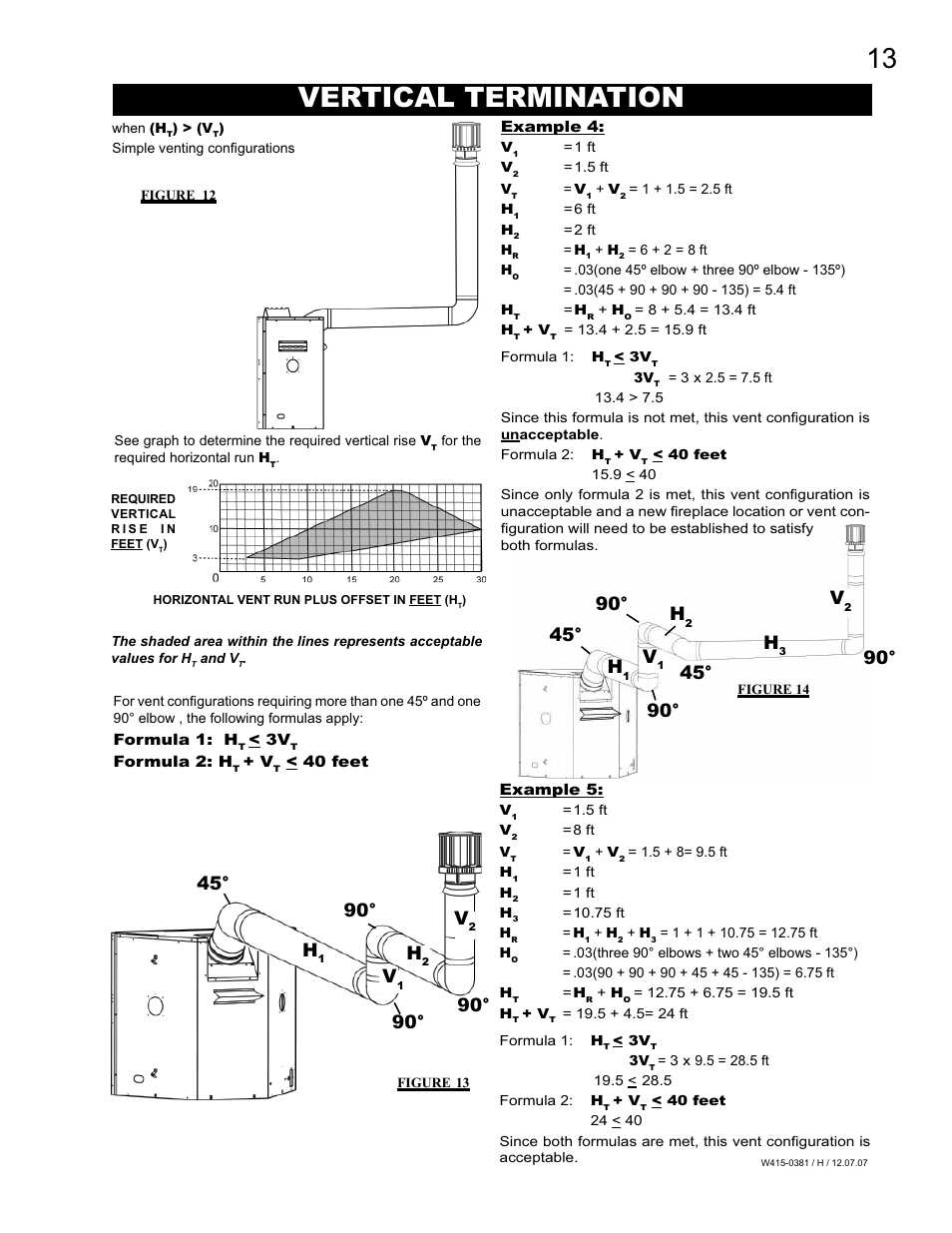 Vertical termination, 45° v, 90° v | 90° h | Napoleon Fireplaces BGD42P User Manual | Page 13 / 28