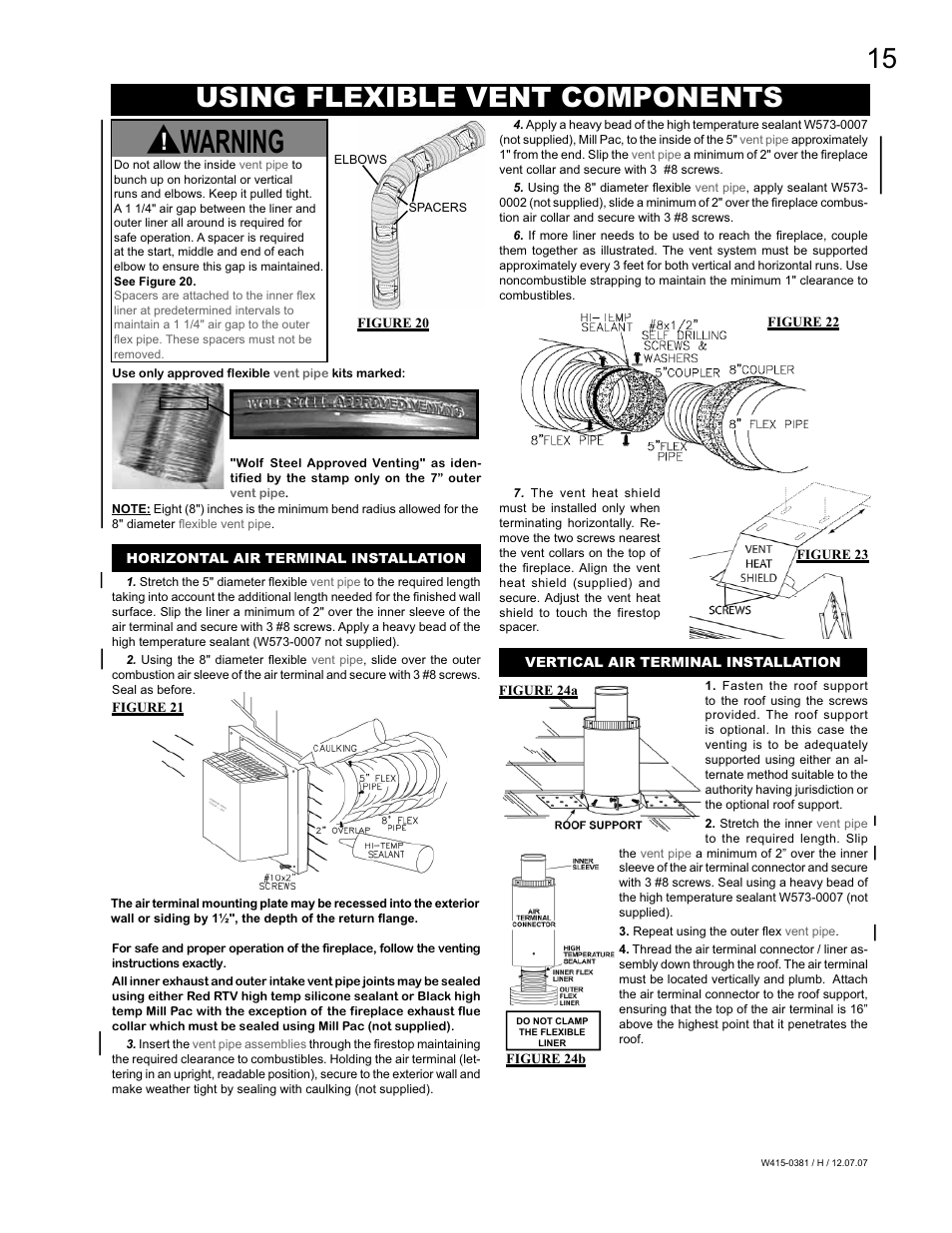 Warning, Using flexible vent components | Napoleon Fireplaces BGD42P User Manual | Page 15 / 28