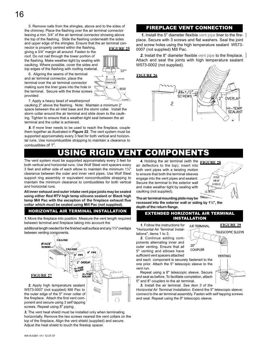 Using rigid vent components, Fireplace vent connection | Napoleon Fireplaces BGD42P User Manual | Page 16 / 28