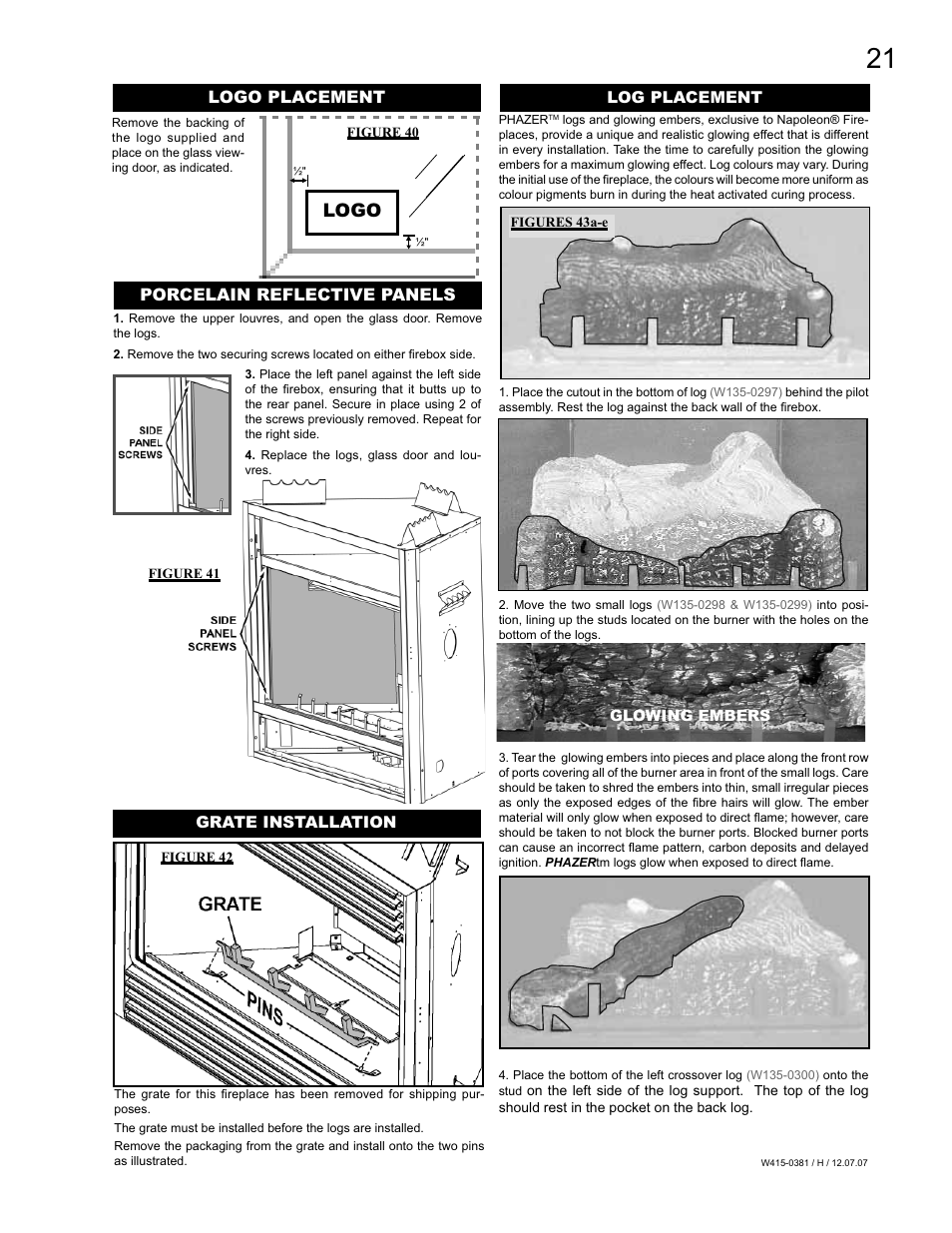 Logo, Logo placement porcelain reflective panels | Napoleon Fireplaces BGD42P User Manual | Page 21 / 28