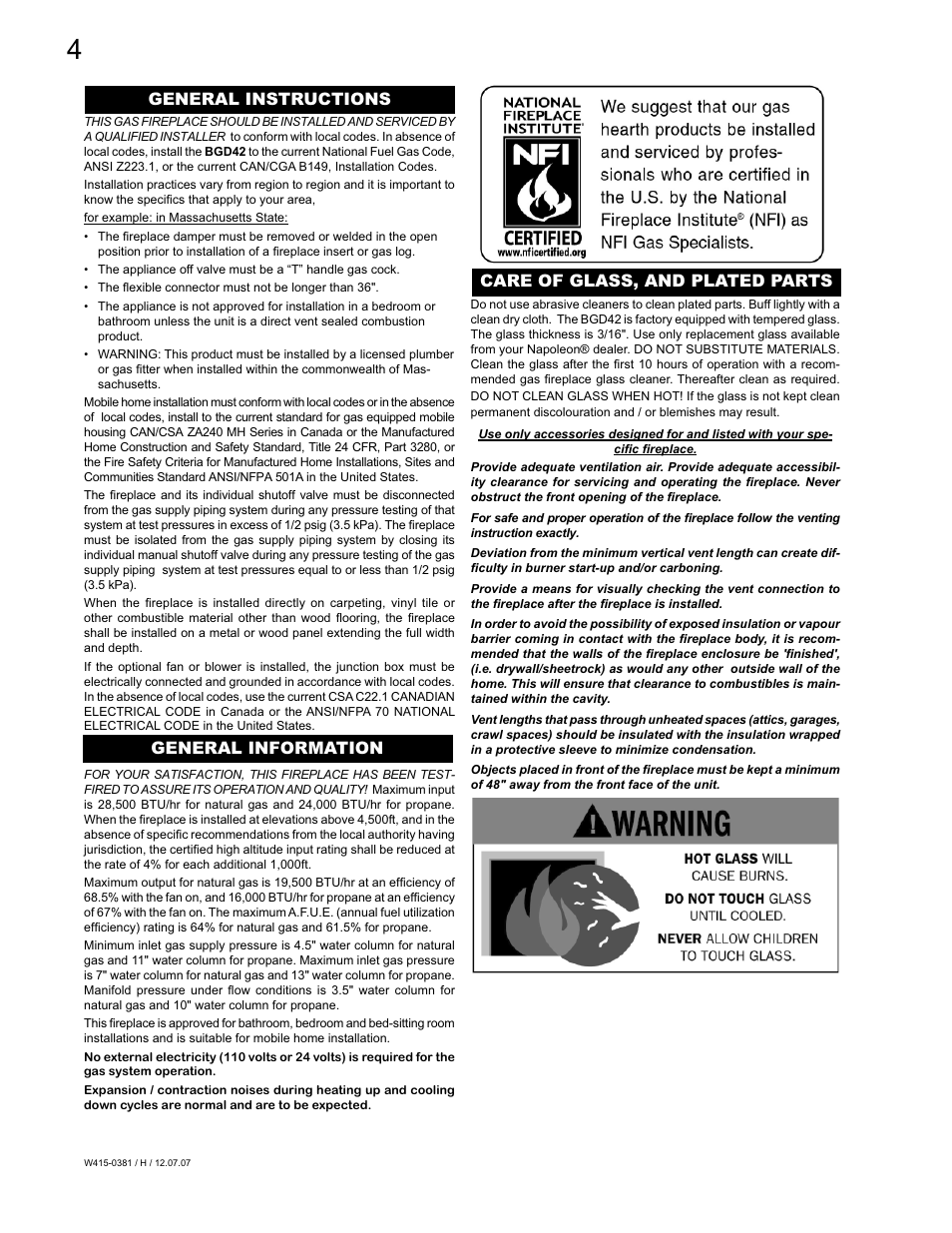 Napoleon Fireplaces BGD42P User Manual | Page 4 / 28