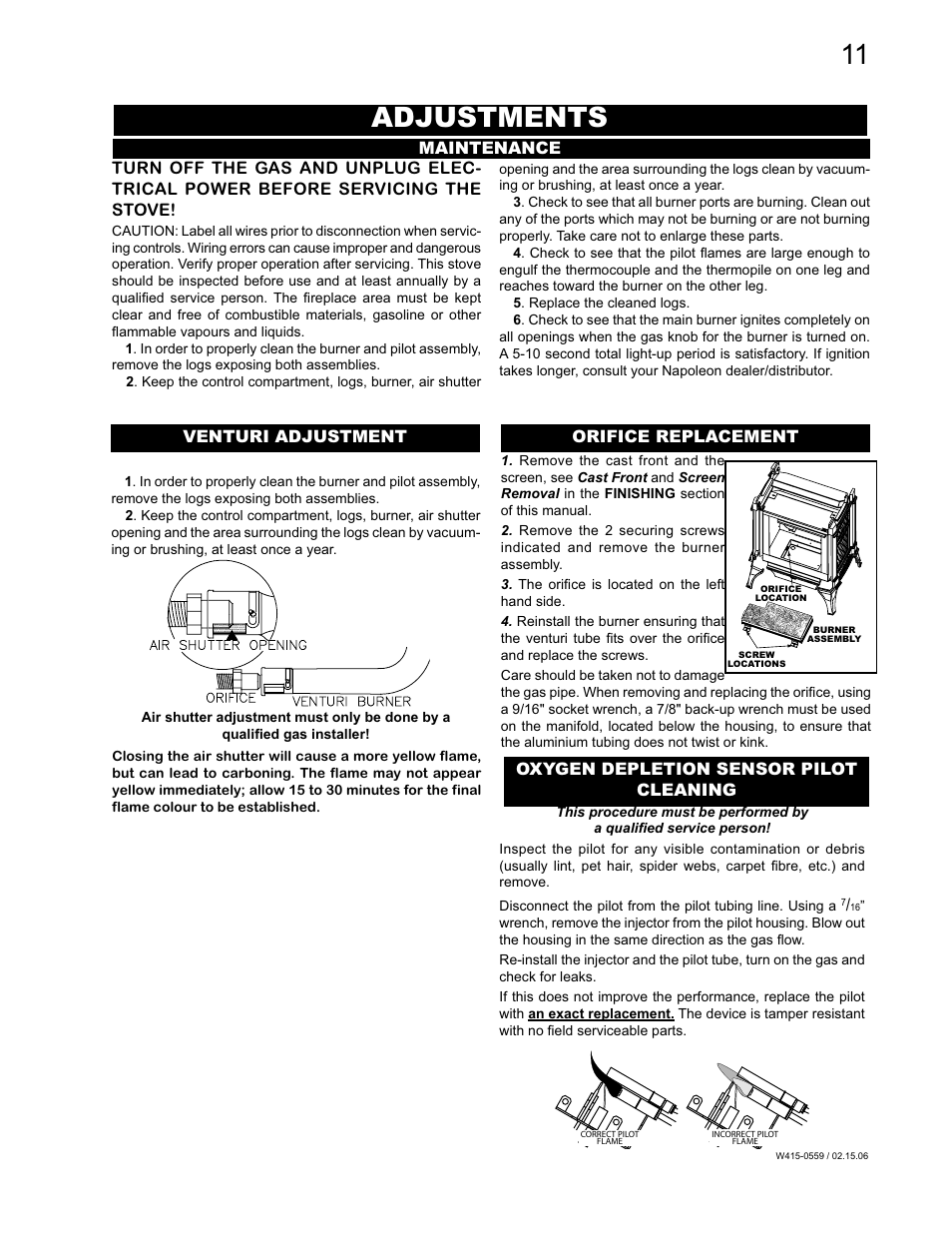 Adjustments | Napoleon Fireplaces GVFS20P User Manual | Page 11 / 16