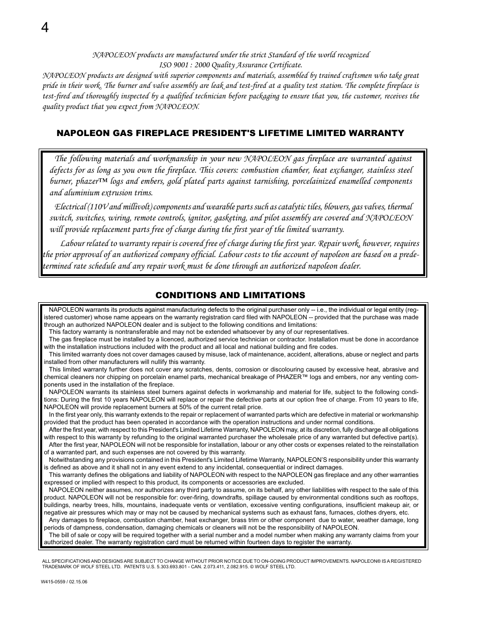 Napoleon Fireplaces GVFS20P User Manual | Page 4 / 16