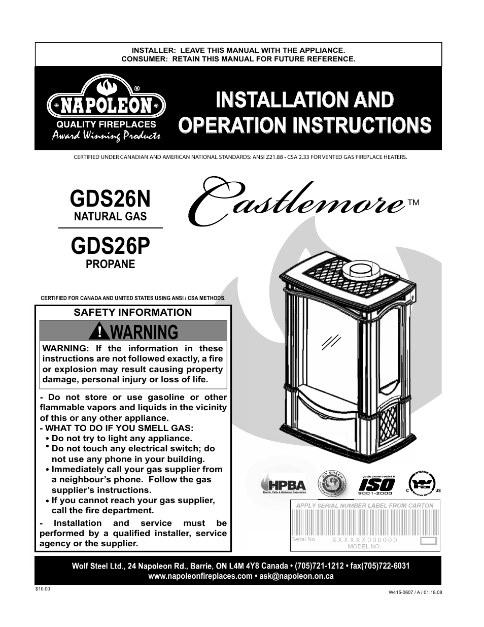 Napoleon Fireplaces Castlemore GDS26N User Manual | 32 pages