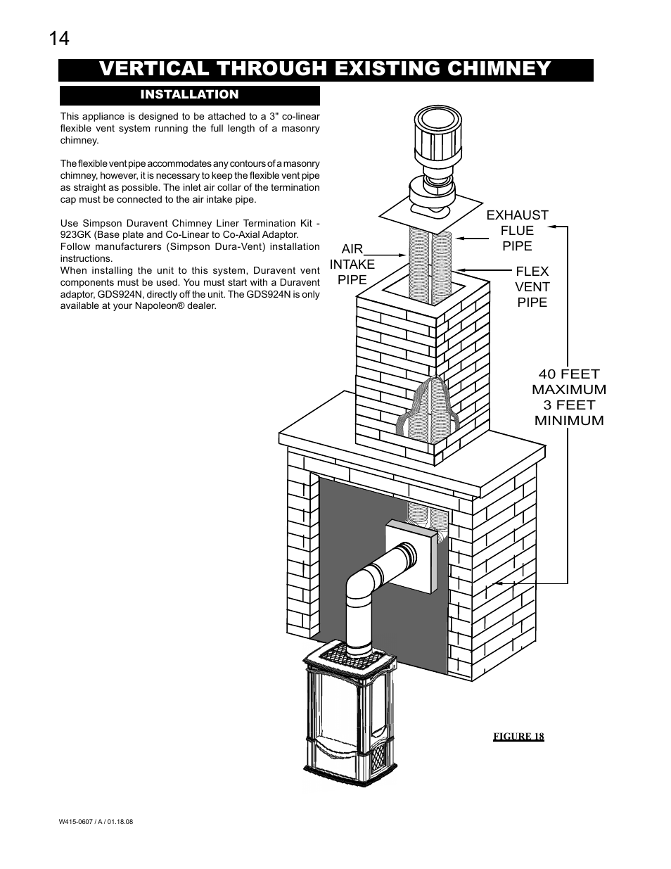 Vertical through existing chimney | Napoleon Fireplaces Castlemore GDS26N User Manual | Page 14 / 32