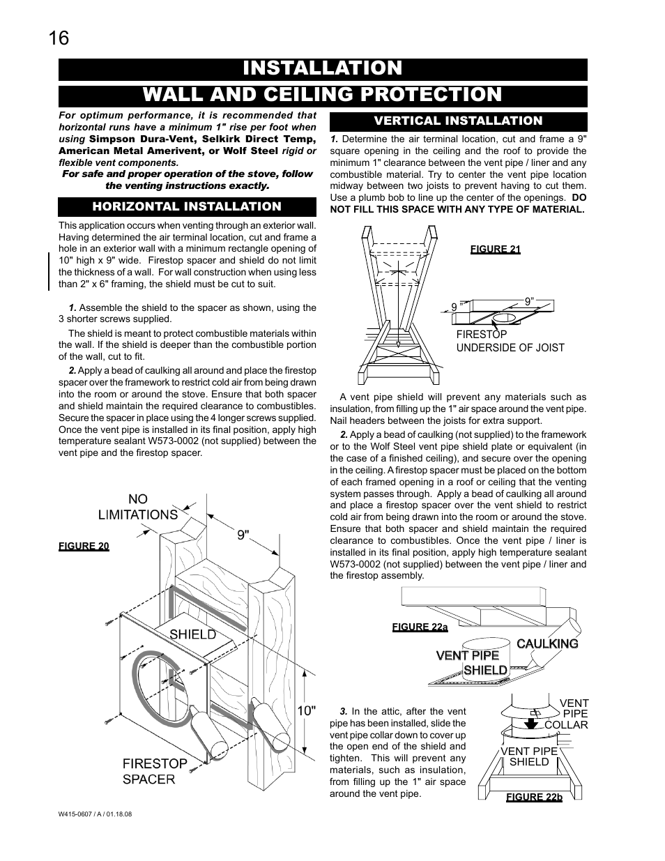Installation wall and ceiling protection | Napoleon Fireplaces Castlemore GDS26N User Manual | Page 16 / 32
