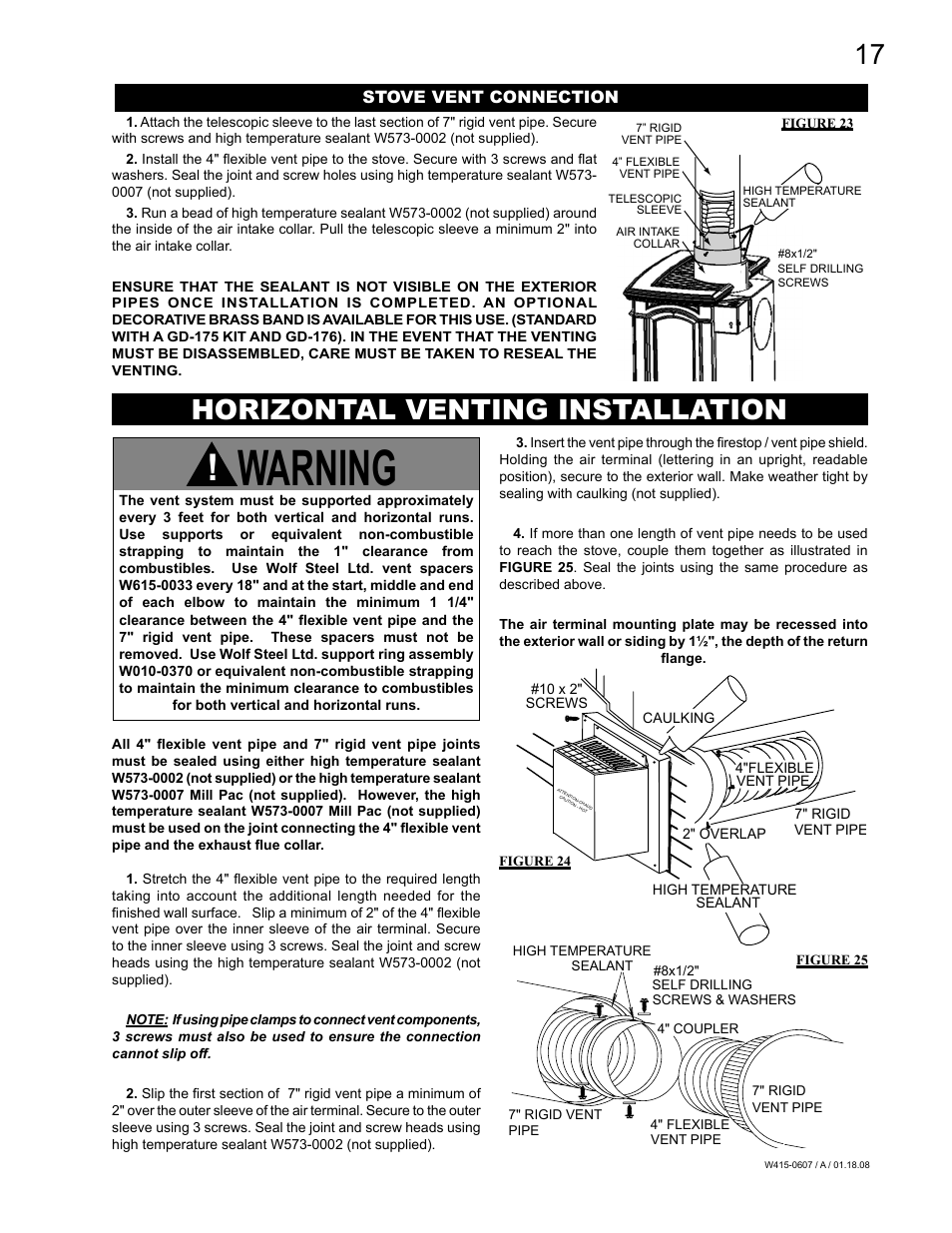 Warning, Horizontal venting installation | Napoleon Fireplaces Castlemore GDS26N User Manual | Page 17 / 32