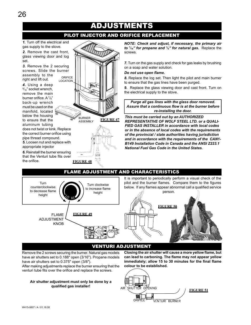 Adjustments, Flame adjustment and characteristics | Napoleon Fireplaces Castlemore GDS26N User Manual | Page 26 / 32