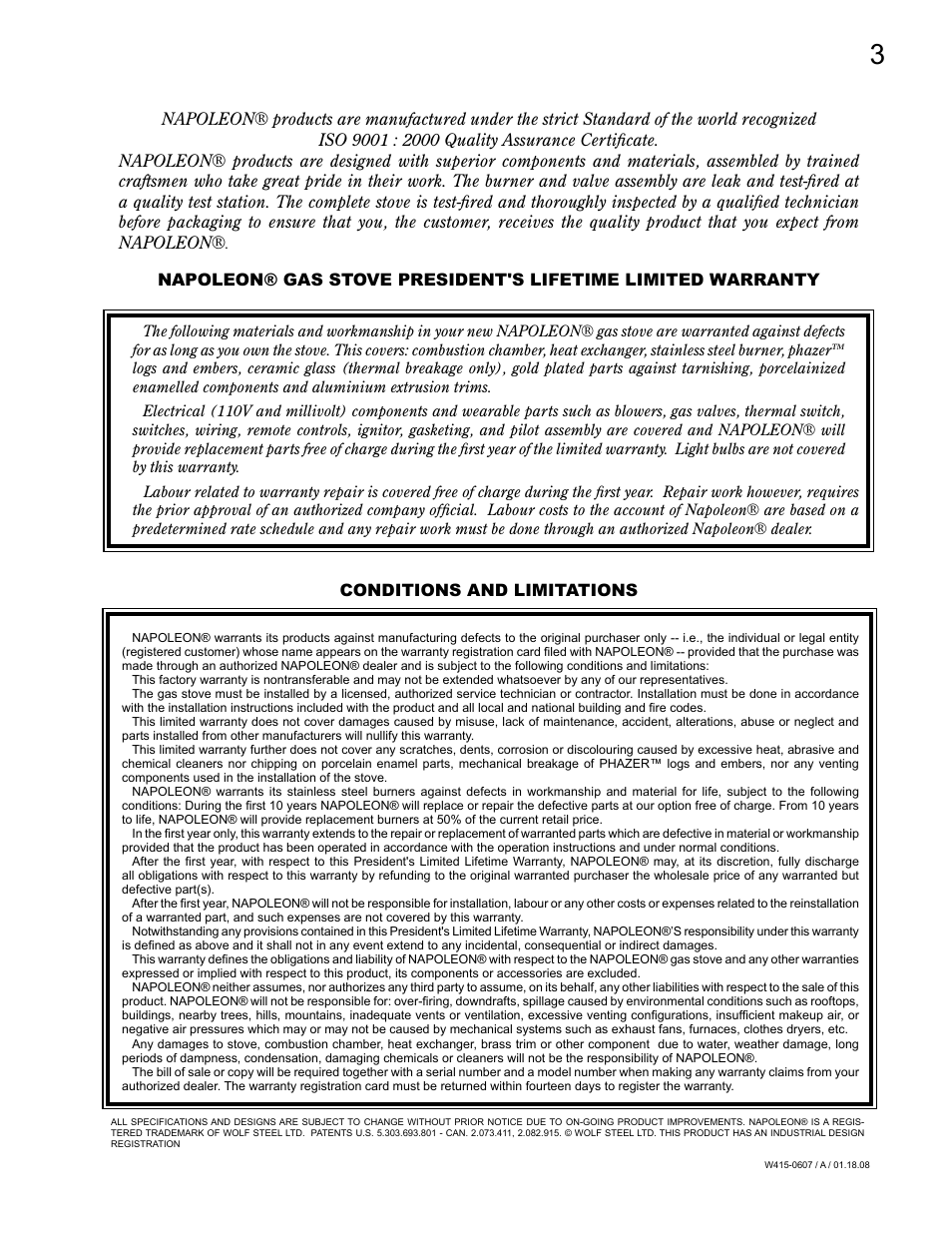 Conditions and limitations | Napoleon Fireplaces Castlemore GDS26N User Manual | Page 3 / 32